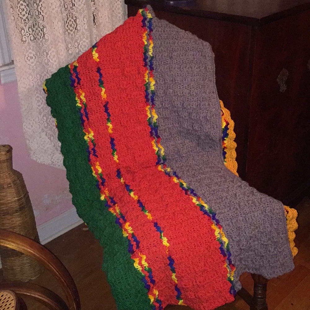Multi-color Handmade Crochet Afghan Blanket - Picture 5 of 6